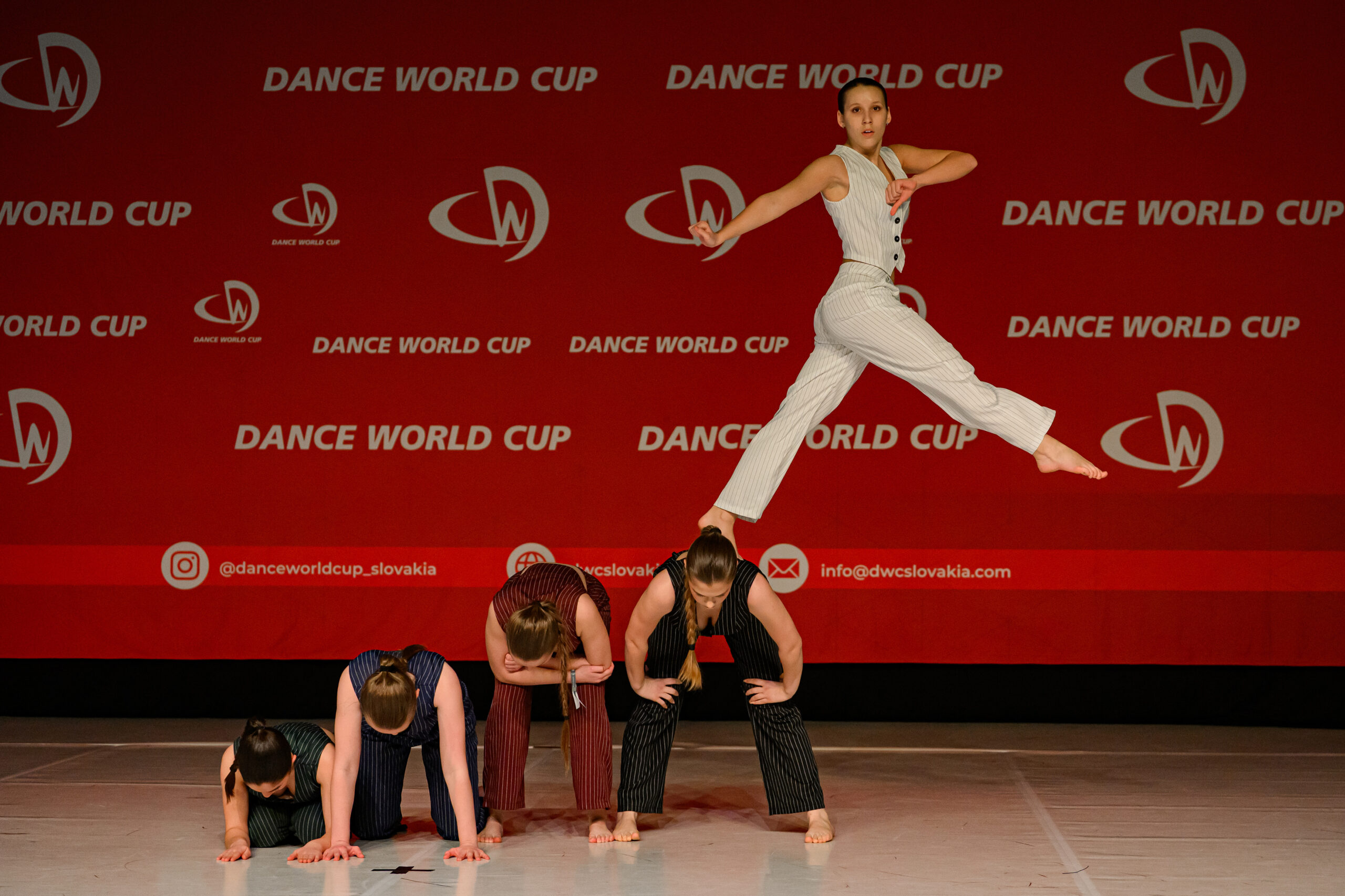 Dancers performing on stage at Dance World Cup Slovakia